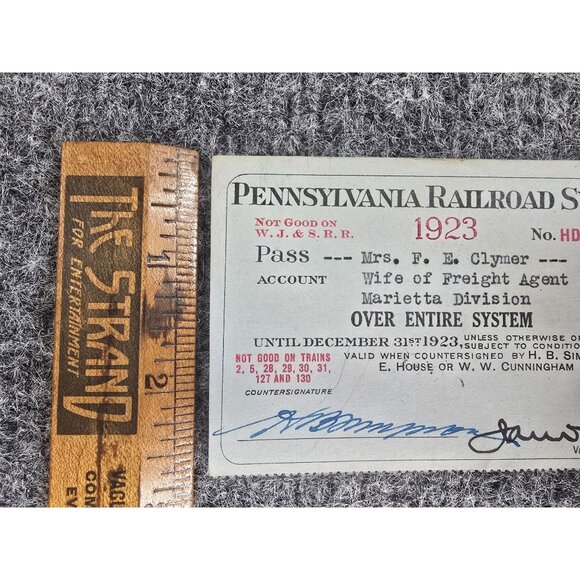 Vintage 1923 Pennsylvania Railroad System Pass No. HD5956 For Mrs. F.E. Clymer W - Picture 3 of 4